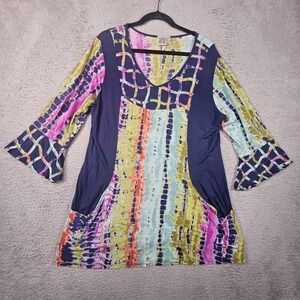 Paisley & Sage Tunic Top Womens XL Tye Dye Artsy Lagenlook Abstract Boho READ!!!